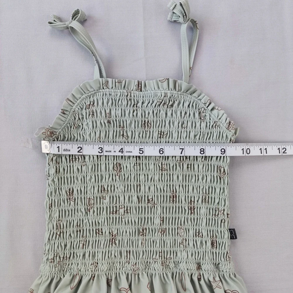 Modern Moments Swimsuit Girls 5T Sage Green Smocked Nautical One Piece Ruffle